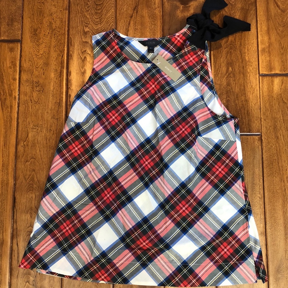NWT J. Crew Snowy White Stewart Plaid Tartan Top